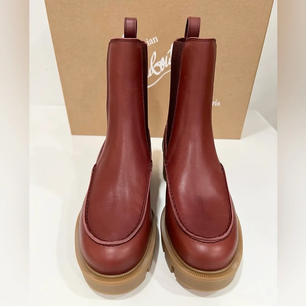 Christian Louboutin Glorina Bourbon Leather Chelsea Boots calf shoes - Picture 4 of 11